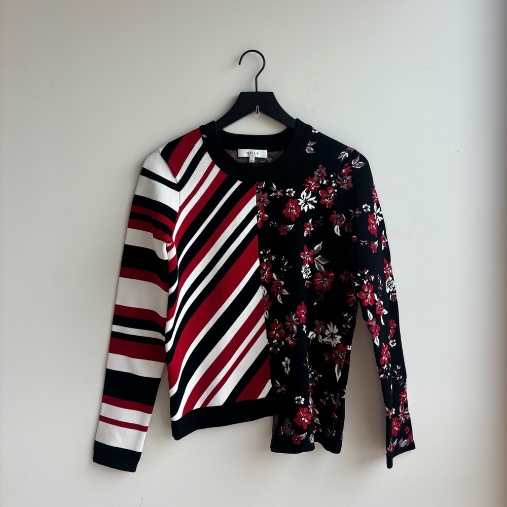 Milly Twilight Floral Striped Pullover,‎ Size S